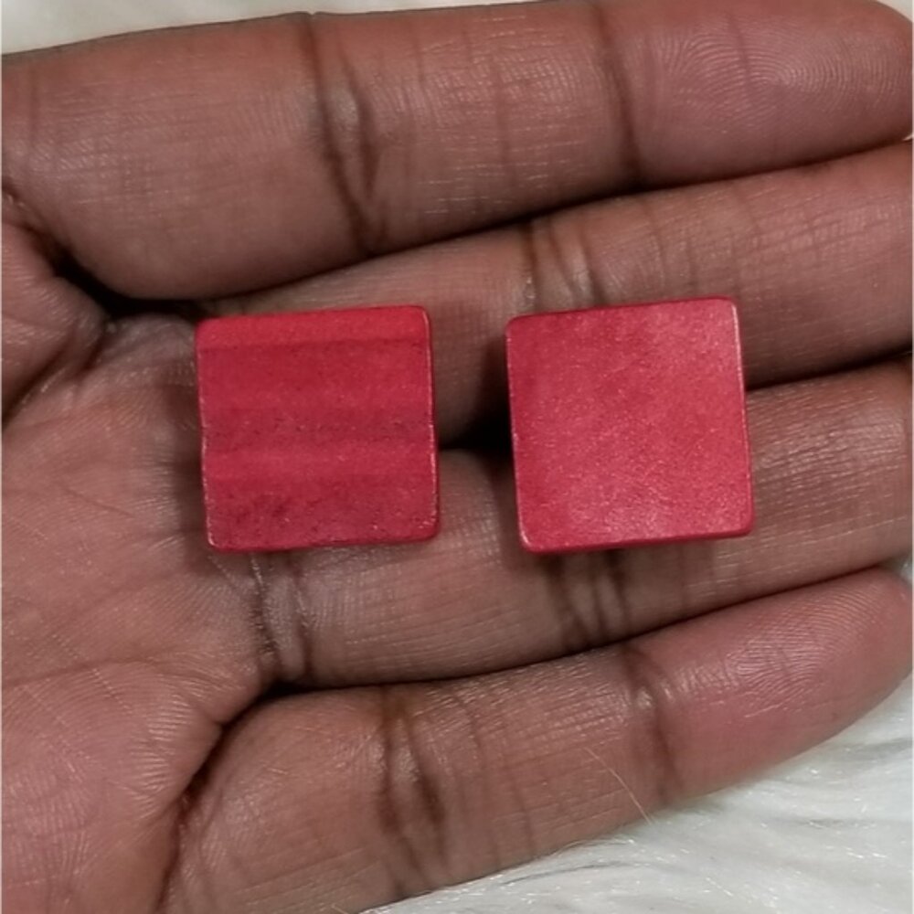 Red Square Wooden Earrings